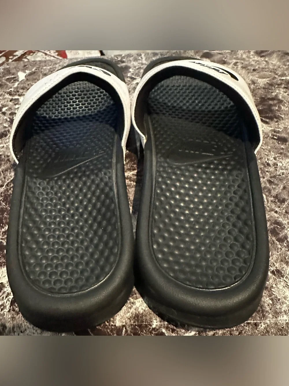 Nike Black and White Slide Sandals with Textured Footbed